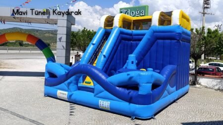Mavi Tünelli Kaydırak - Şişme Oyuncak Kiralama İzmir Organizasyon