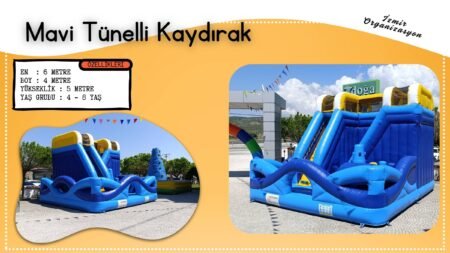 Mavi Tünelli Kaydırak - Şişme Oyuncak Kiralama İzmir Organizasyon